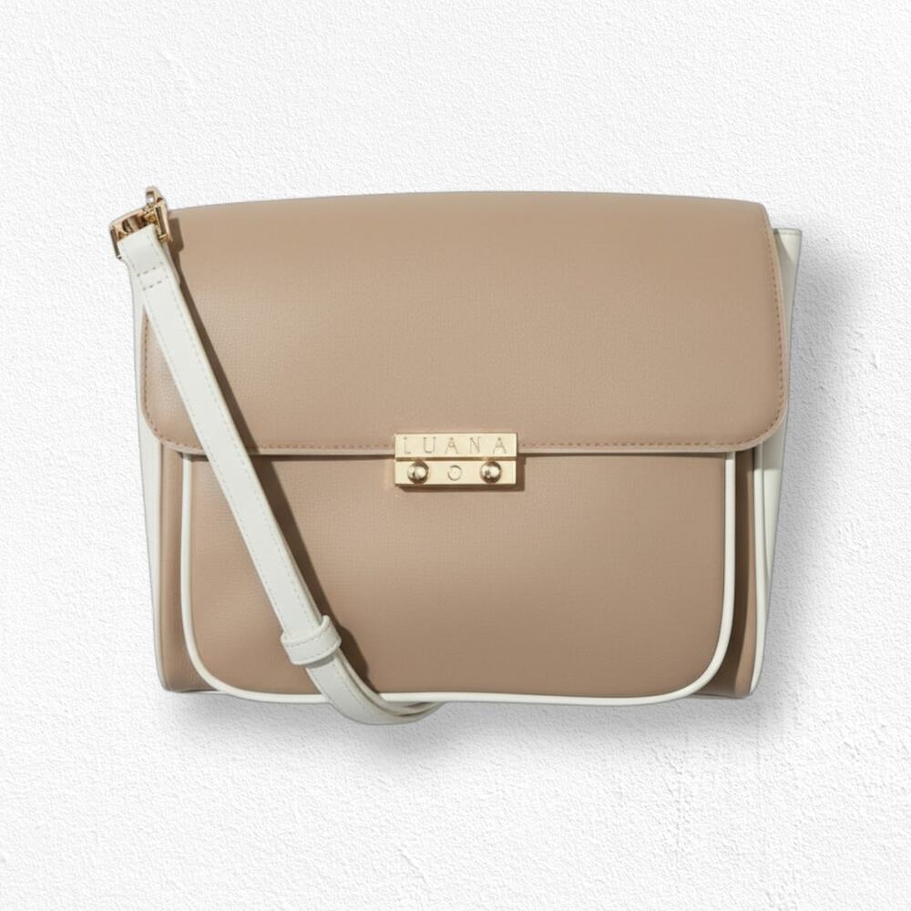 LUANA Italy Beige Leather Crossbody Bag Gold Hardware Adjustable Strap NWT